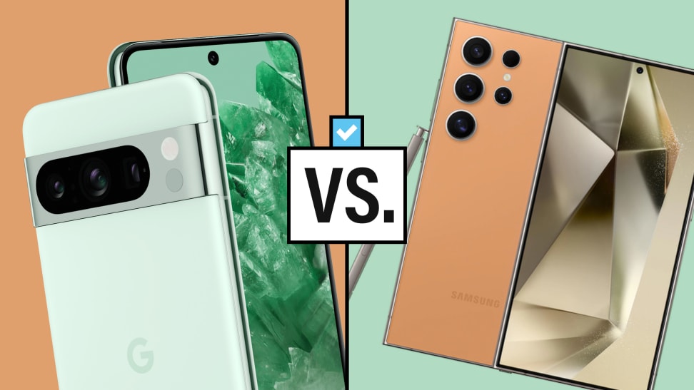The Samsung S24 Ultra and Google Pixel 8 Pro smartphones side-by-side.