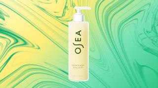 Photo of the Osea Undaria Algae Body Wash against a yellow and green background.
